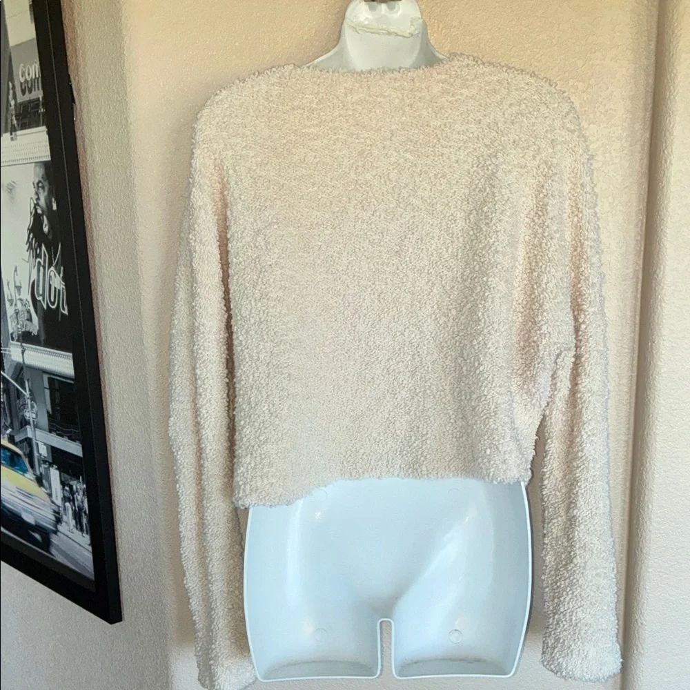 Free People Sweater Women's M, Cream Textured Knit, V-Neck, Long Sleeve EUC